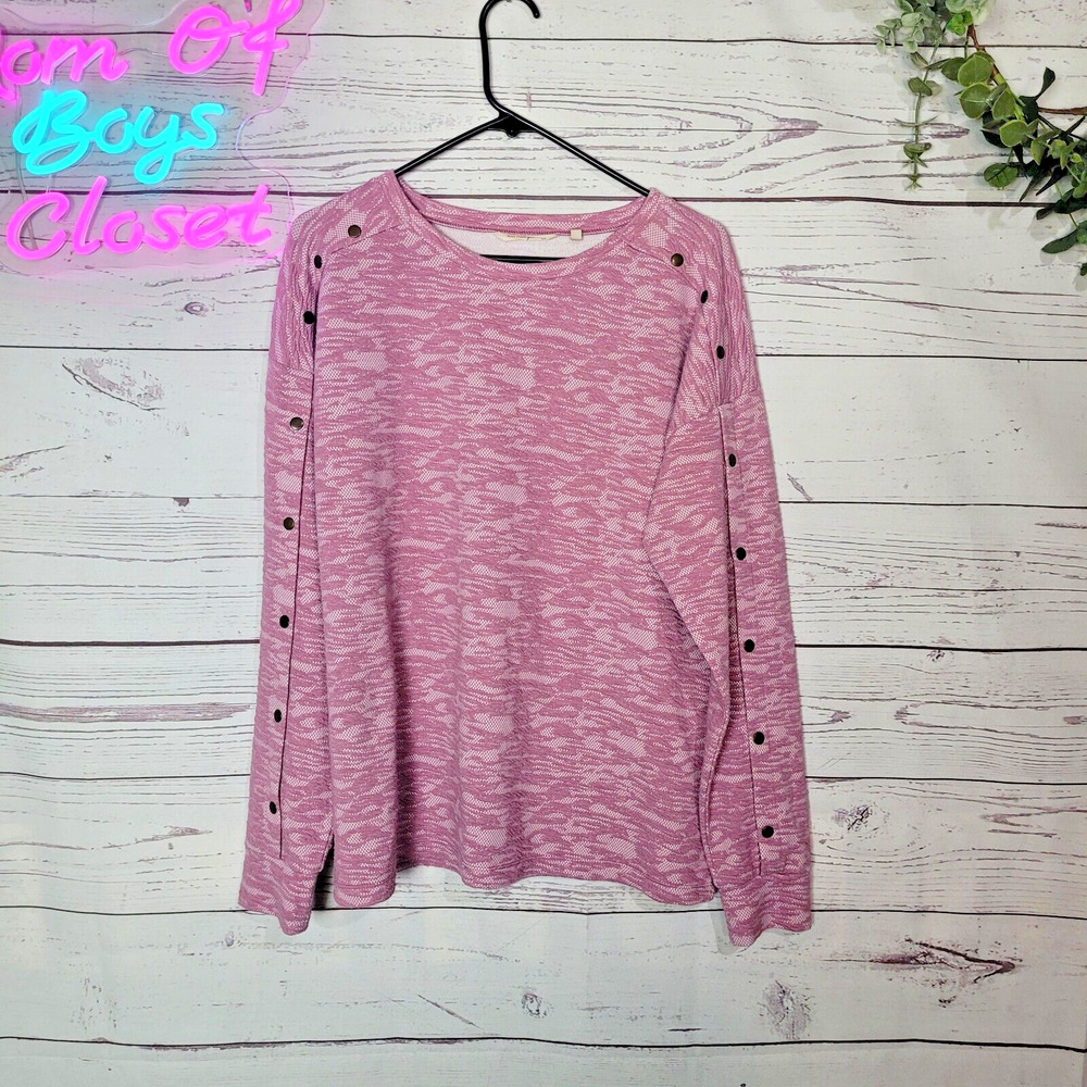 Soft Surroundings Long Sleeve Pullover Pink White Cammo Print Button Sleeve Sm